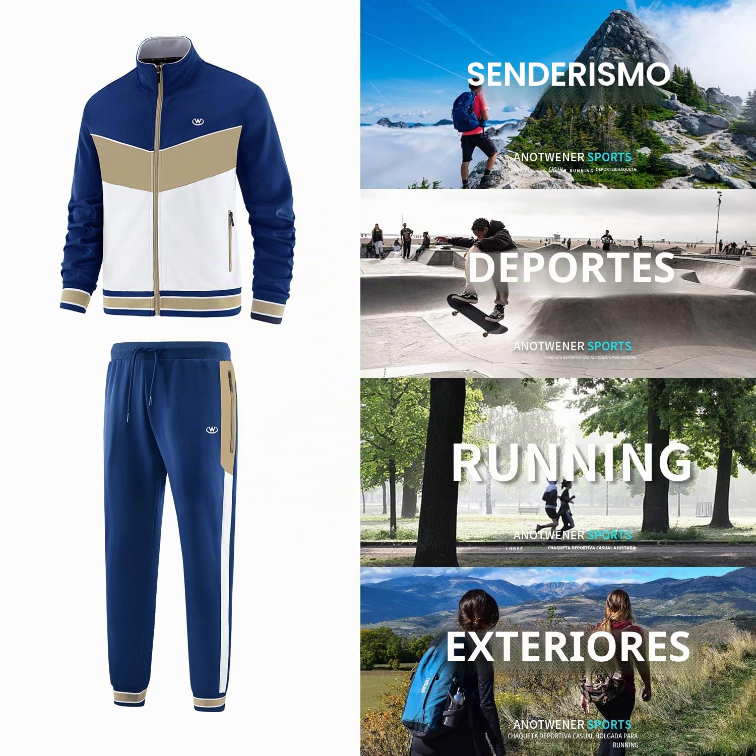 ANOTWENER Conjunto de chándal casual de 2 piezas para hombre, chaqueta de manga larga con cremallera completa y pantalones deportivos para correr
