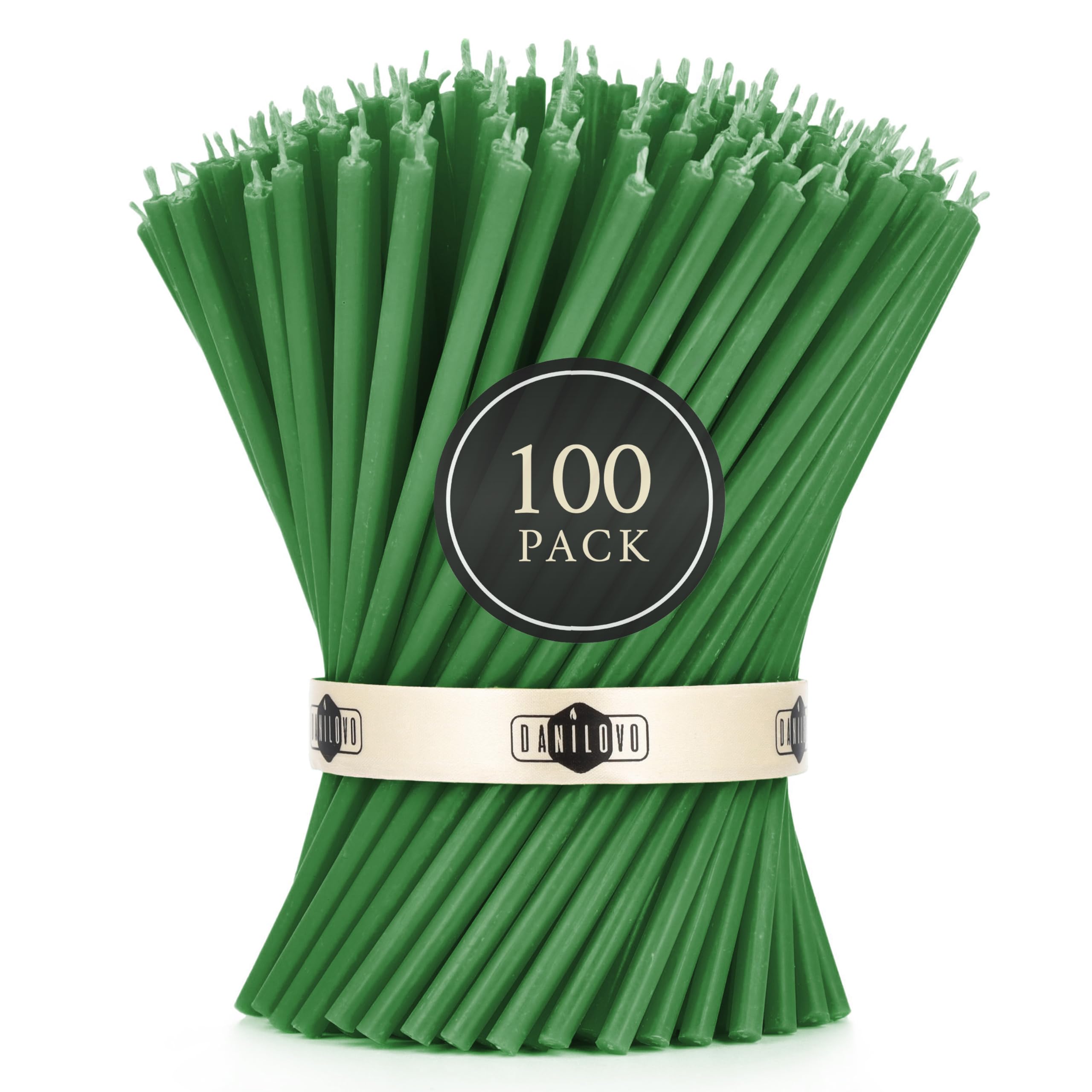 Danilovo - Candele in Cera d'Api, 100 Pezzi, Colore Verde, Candele Decorative per Preghiera, per Rituali, Decorazione o Candele di Compleanno, 16 cm x 0,5 cm