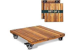 Acacia Hardwood Wheeled Planter Base for Heavy Plant Pots (2-Pack)
