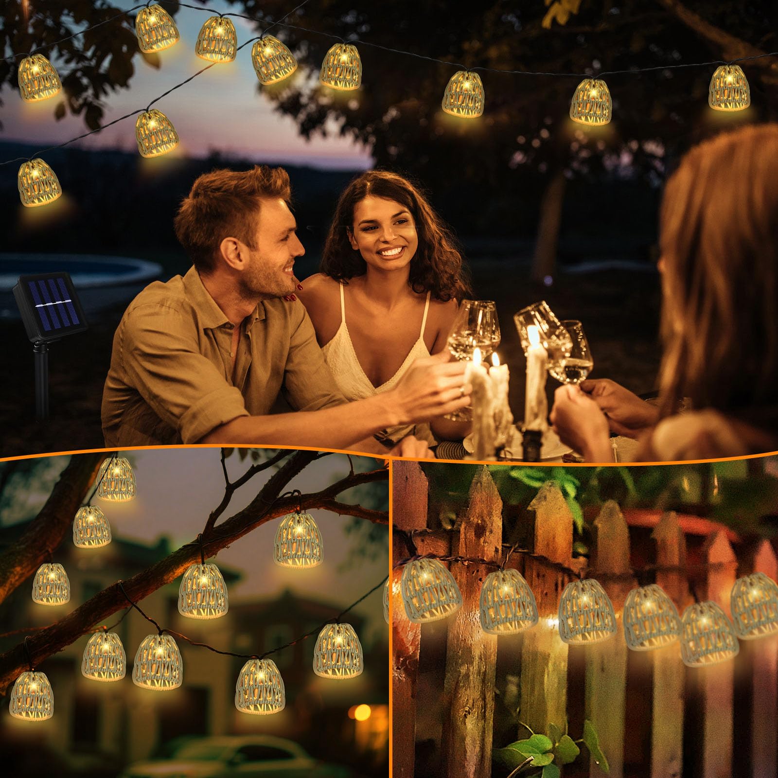 Lot De 10 Guirlandes Lumineuses Solaires D'extérieur À LED, Lanternes Extérieures Résistantes Intempéries IP44, Guirlandes Lumineuses Corde De Papier, Pour Jardin, Balcon, Extérieur, Blanc Chaud