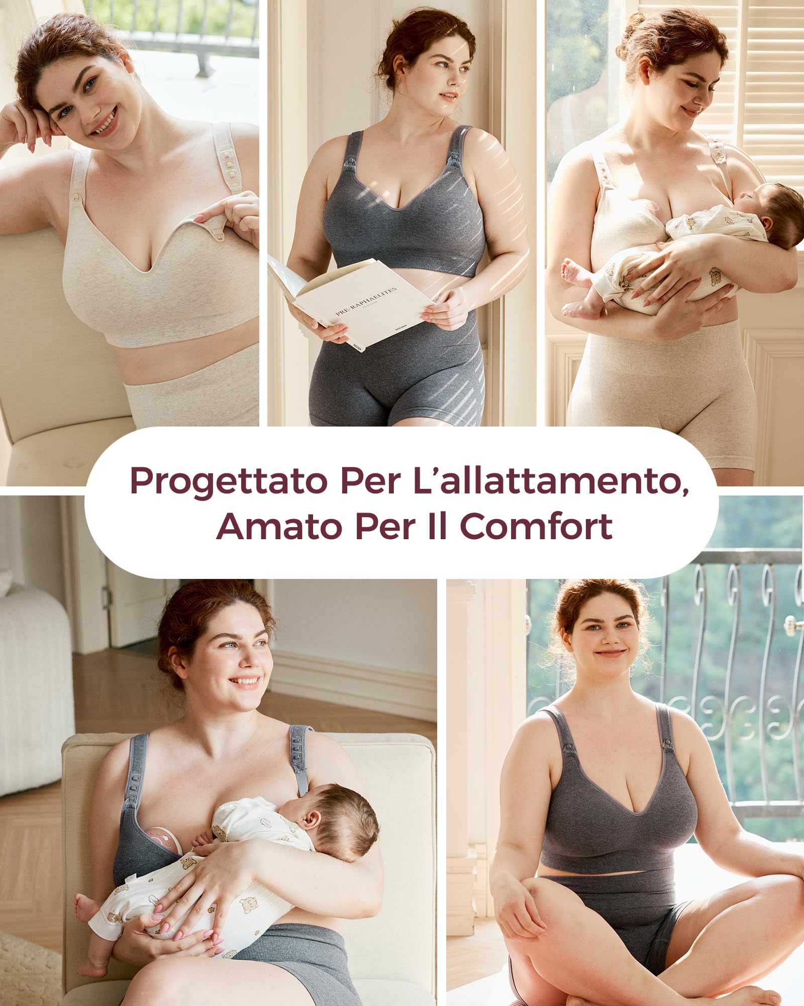 Momcozy Reggiseno per allattamento con seni grandi, reggiseno in cotone senza ferretto con imbottitura fissa, vestibilità su tutta la superficie, regolabile