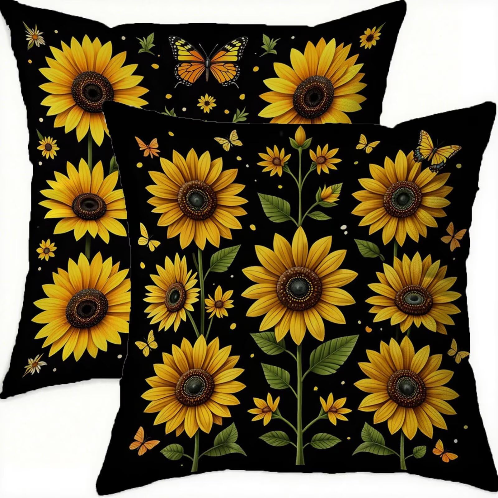 Housse coussin tournesol 80x80 en velours pour canapé et balcon | Déco imperméable