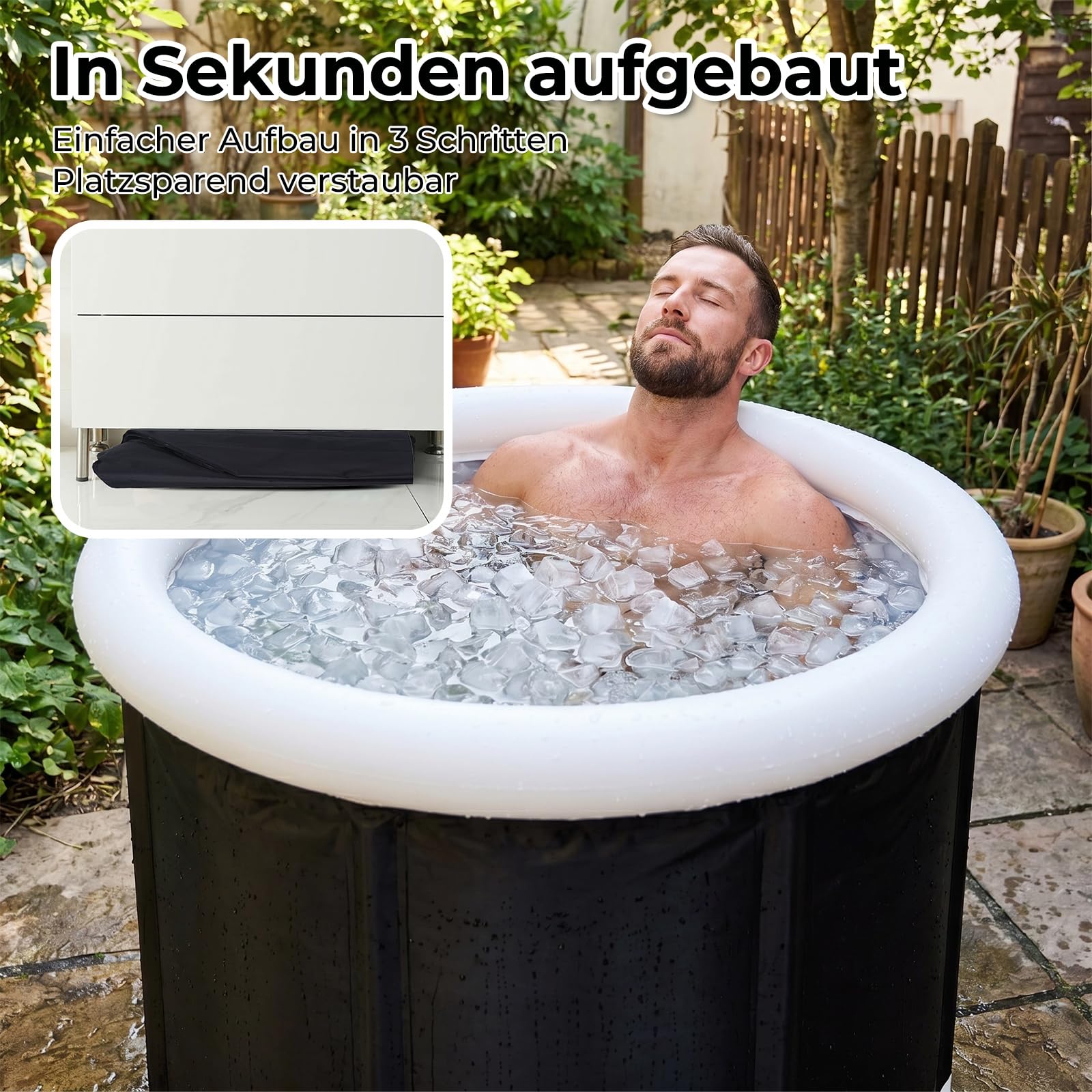 Eisbadewanne für Athleten 68cm Höhe Faltbare Aufblasbare Badewanne Tragbares Eisbad für den Innen- und Außenbereich Kältebad Kryotherapie Erwachsene Sitzbadewanne Outdoor Schwarz