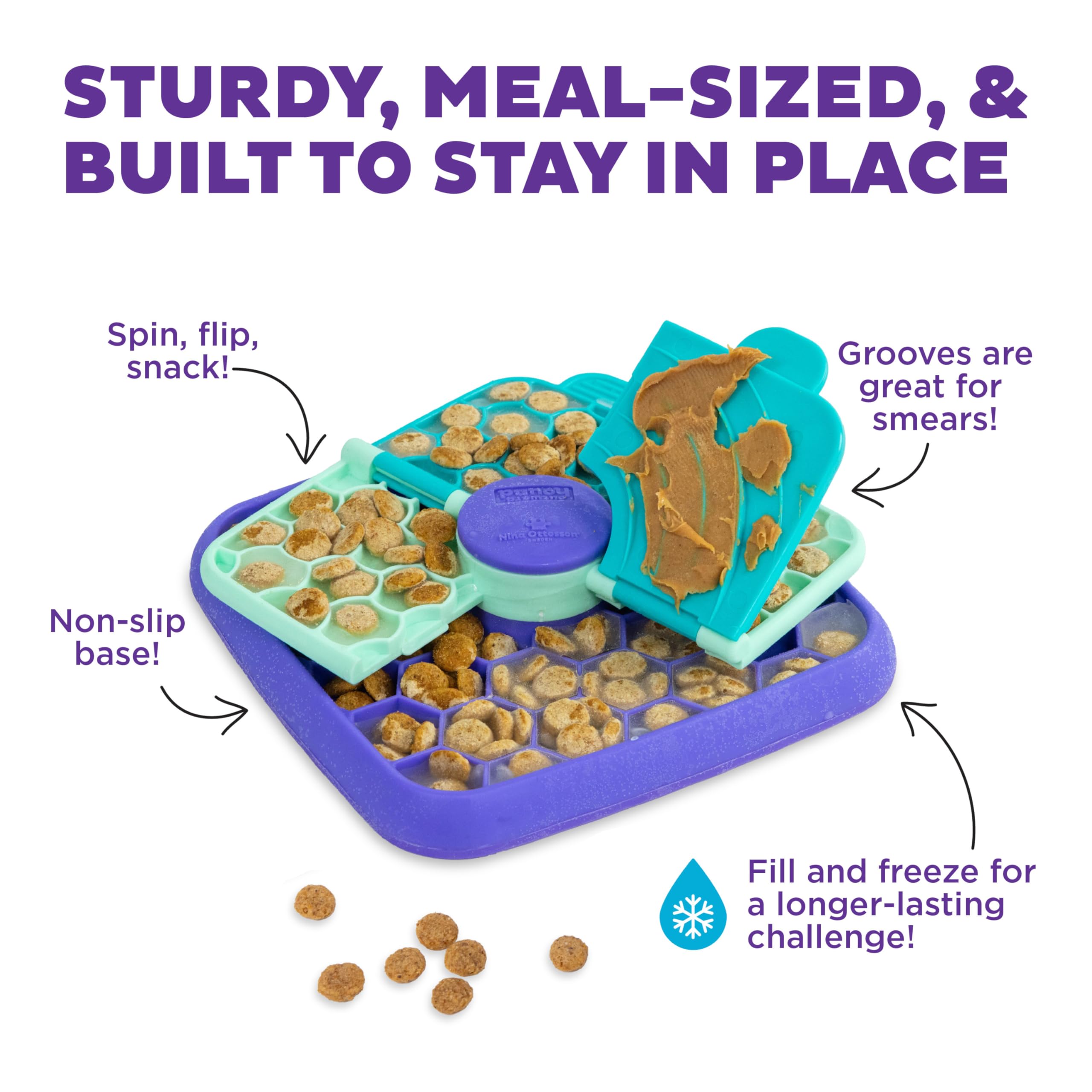 Outward Hound by Nina Ottosson Lick N’ Flip 3-in-1 Interactive Dog Puzzle Toy, Lick Mat & Slow Feeder – Calming Enrichment for Small & Medium Dogs, Holds 1 Cup of Wet of Dry Food, 7.4 in x 7.4 in - image 7