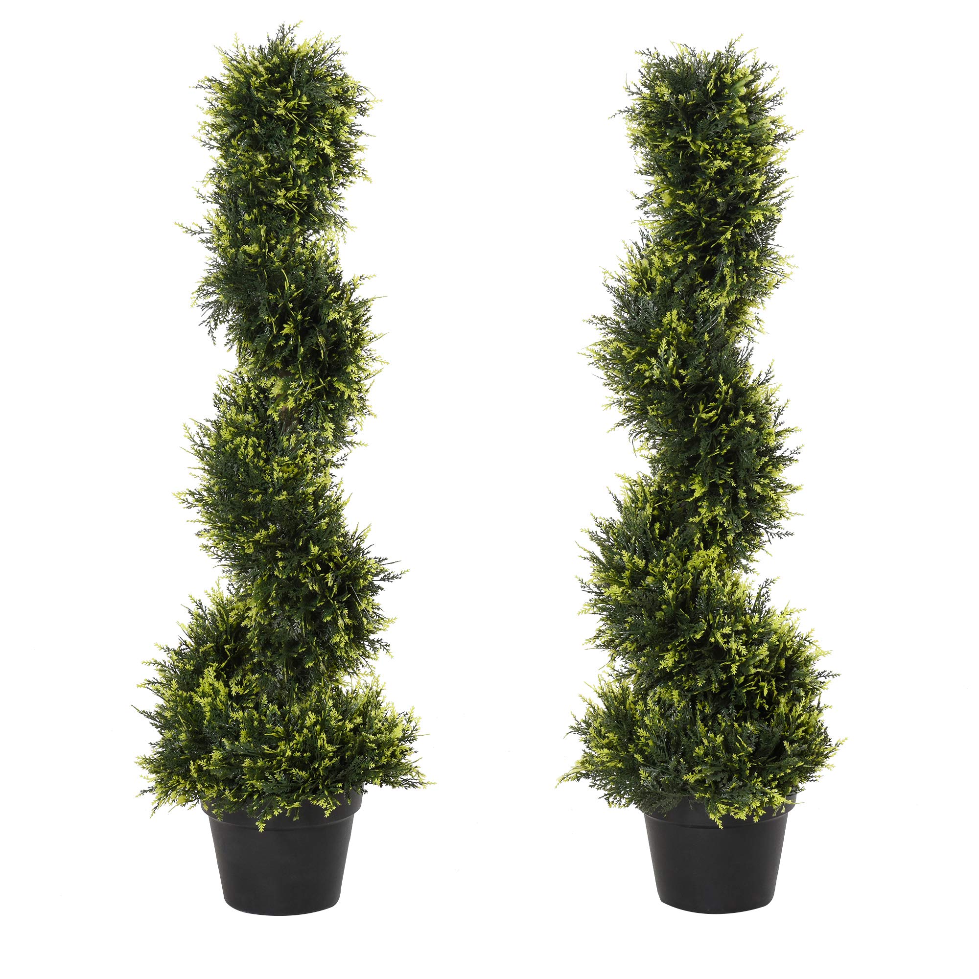 Outsunny 90cm/3FT Artificial Trees, Spiral Topiary Trees w/Pot Set Of 2, Fake Indoor Greenery Plant Home Office Garden Decor Green