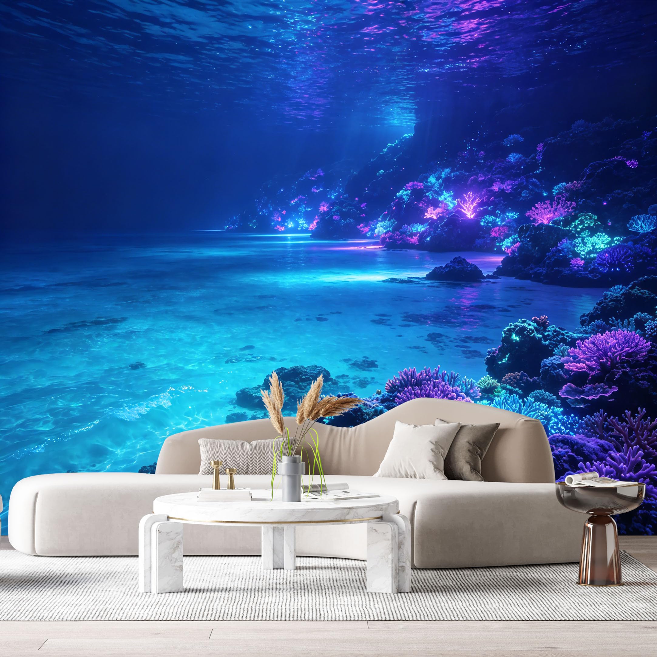 Custom Size Wall Murals Ocean Marine Bioluminescent Coral Reef 3D SelfAdhesiveWall Fabric Removable Wallpaper Wall Decor for Living Room Bedroom Bathroom