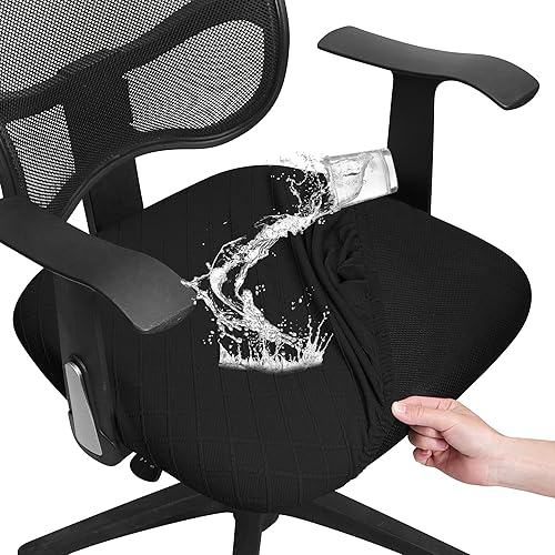 Miniatura 7 de FORCHEER Fundas de asiento para silla de oficina, fundas de cuero elástico impermeable PU para silla de computadora, fundas de cojín para asiento de