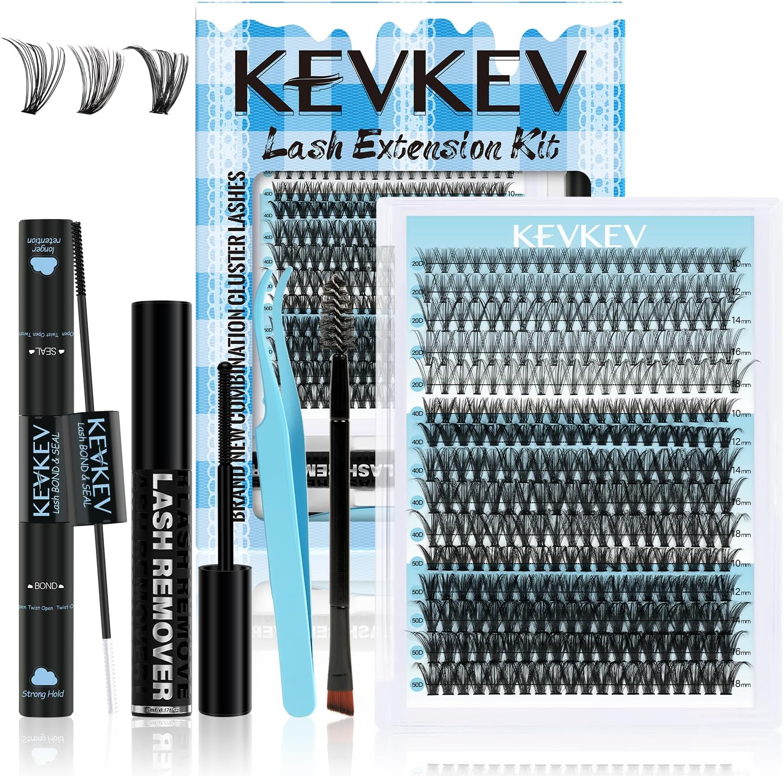 Lash Extension Kit 300Pcs Lash Clusters Kit DIY Eyelash Extension Kit with Lash Bond and Seal Eyelash Remover Lash Applicator Wispy Lashes Look Like Extensions(20D+40D+50D, D-10-18mix)