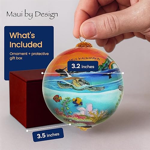 Miniatura 5 de Adorno coleccionable de cristal hawaiano pintado a mano tortugas marinas en la puesta del sol con caja de regalo pintado a mano tortugas marinas en