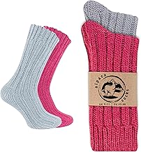 Alpaca Wool Socks, 2 Pairs Chunky Knit Thermal Socks for Men Women Thick Cushioned, Breathable, Soft, Cosy, Warm Winter Boot Socks, Christmas Socks Grey Beige Pink