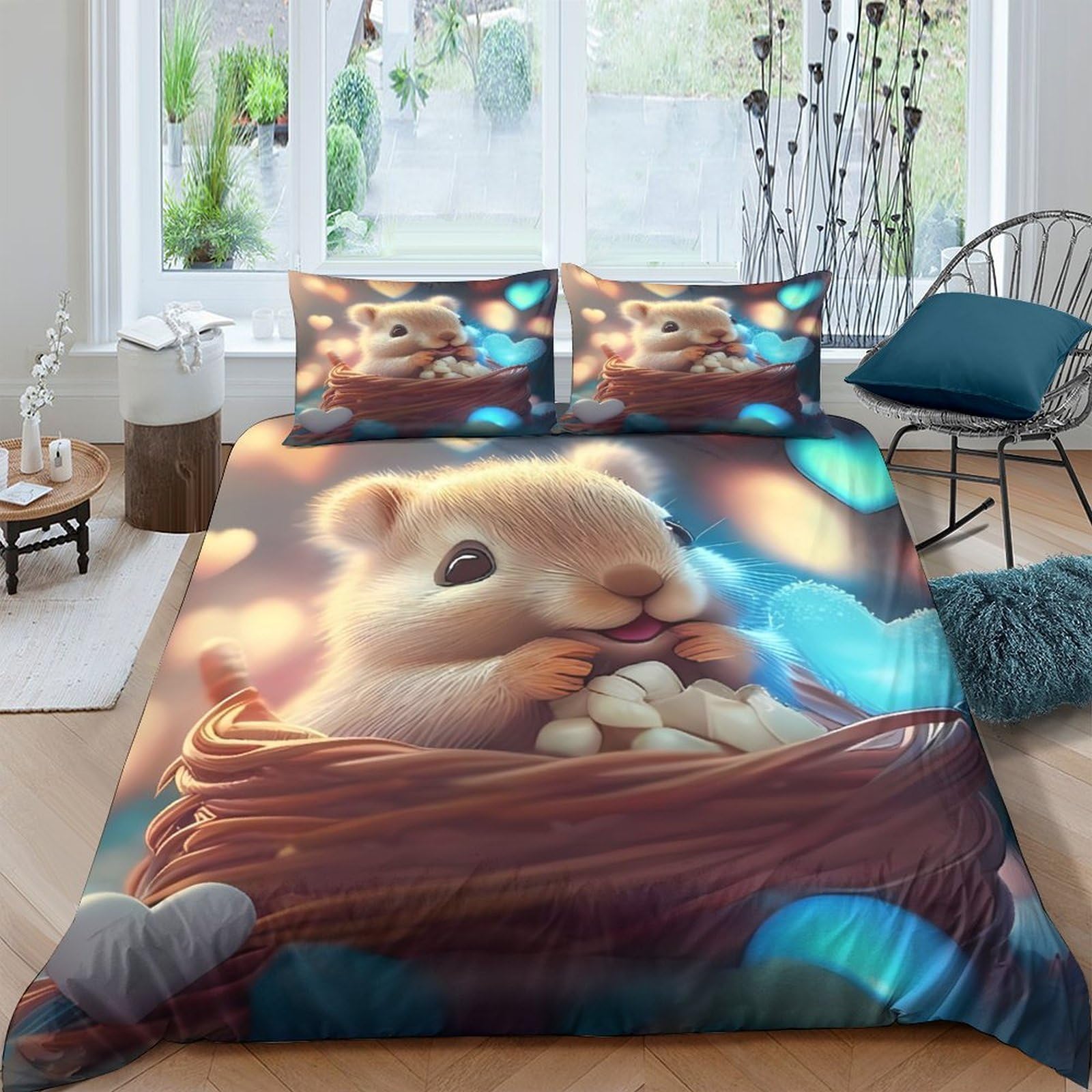 Ctjqhvkz Style-4 3D Printed Cute Hamster Fitted Sheet Microfiber Soft Washable Animal Nest Bed Cover For Bedroom Guest Room Decor Single（135X200cm）