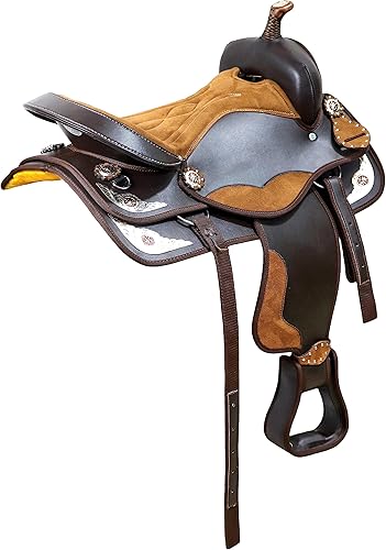 Miniatura 4 de SUPREME SADDLERY Classic Barrel Racing Sillín de caballo sintético occidental hecho a mano ligero Cantle alto Barril Racing Sillín de sendero