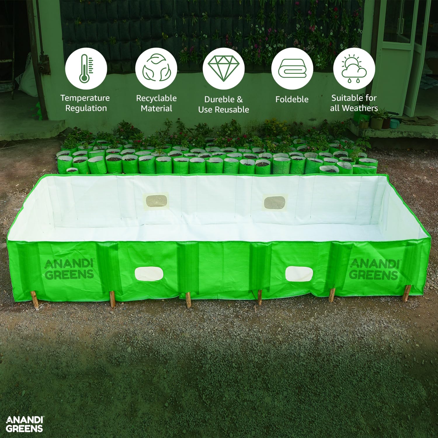 Anandi Green's 8X4X2 Feet 450 GSM Green Color HDPE UV Stabilize Imported Vergin Fabric Agro Vermi Compost Making Bed Compost Bed - Image 6 thumbnail