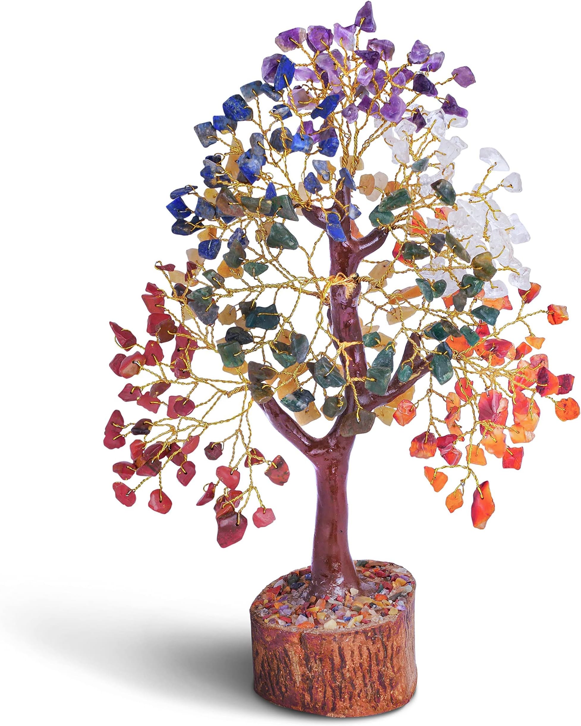 PREK Crystals Gemstones, Seven Chakra Crystal Tree Good Luck Show Pieces for Home Decor Items Decoration Bonsai Money Tree Plant Marriage Gift, Size 10-12 inches, Multicolor Golden Wire