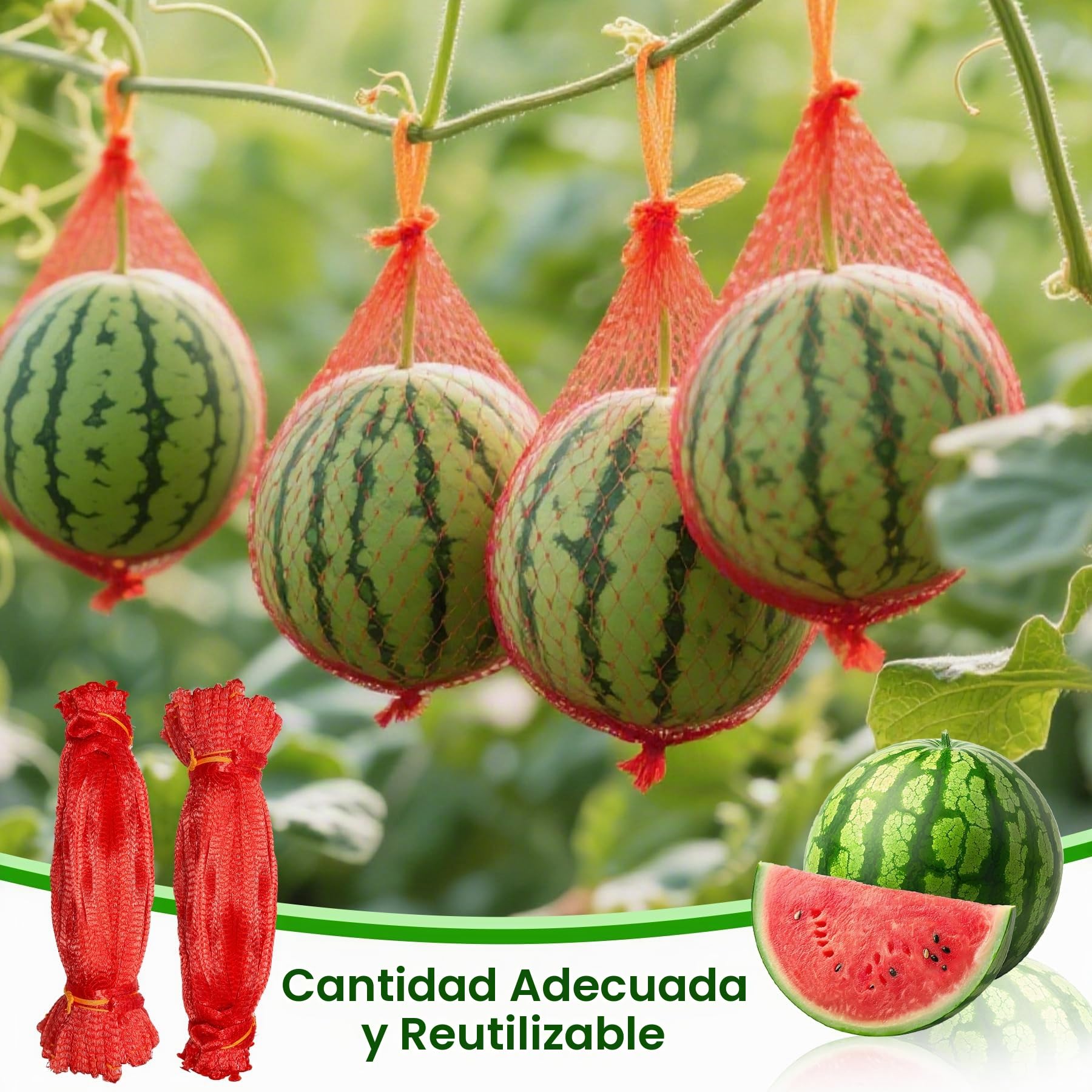 TZEKING 100 Piezas Sbolsas para Reutilizables Más Grueso Redes de Sandía,60cm Bolsas Colgantes de Soporte de Frutas,Redes Melón con Cordón,Aplicable a Frutas, Melones y Protección de Jardines
