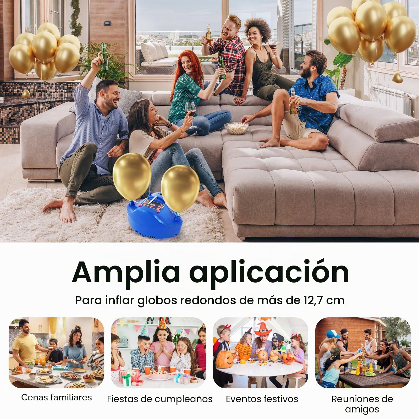 Bomba de globo eléctrica de 1200 W, bomba de globo portátil, soplador automático, bomba de globo con doble boquilla soplador inflable
