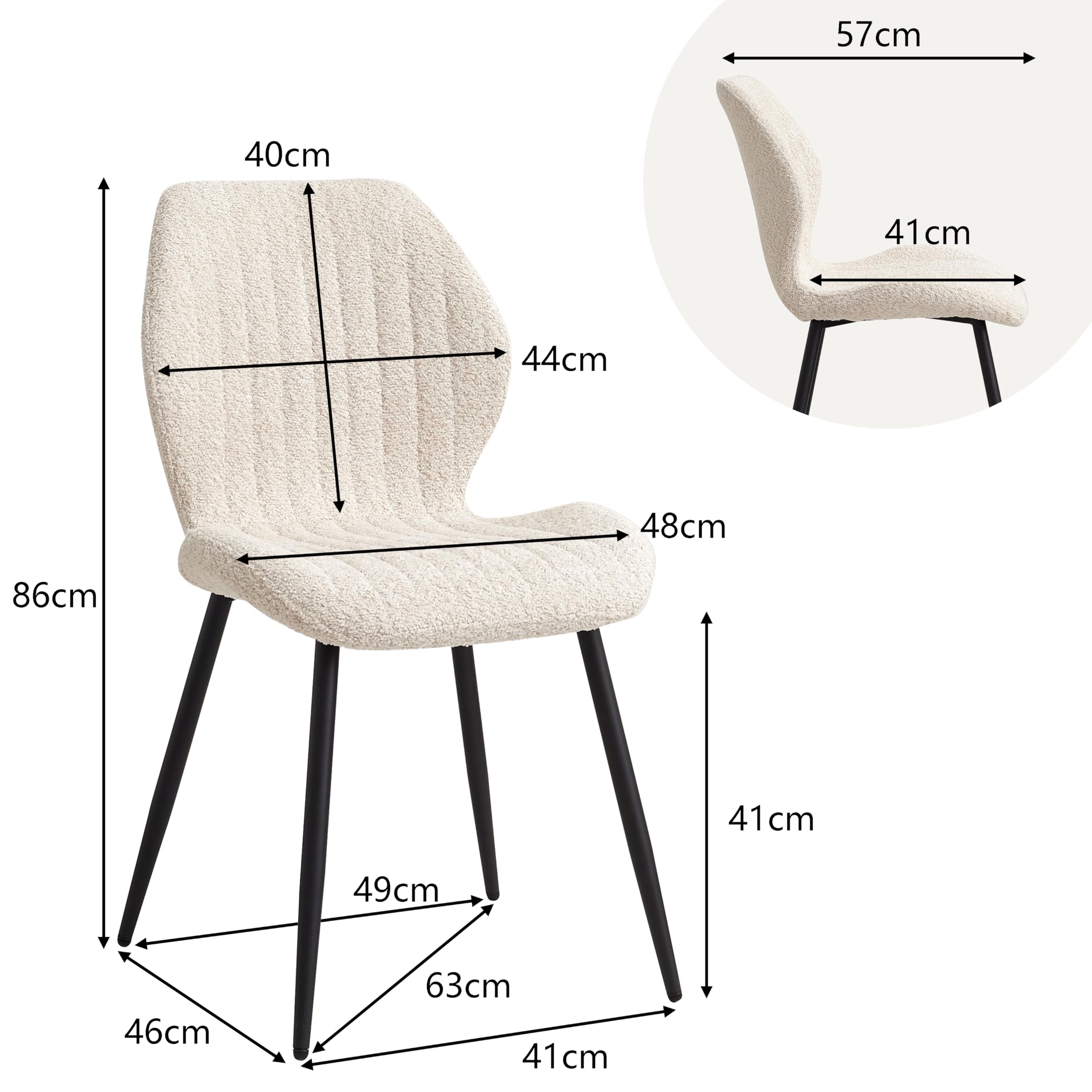 Lot de 4 Chaise de Salle à Manger, Chaise de Cuisine en Lin, avec Pieds en Métal Noir, Coussin en Tissu Rempli D'éponge à Rebond Haute Densité, Convient pour Salle à Manger, Cuisine - Beige
