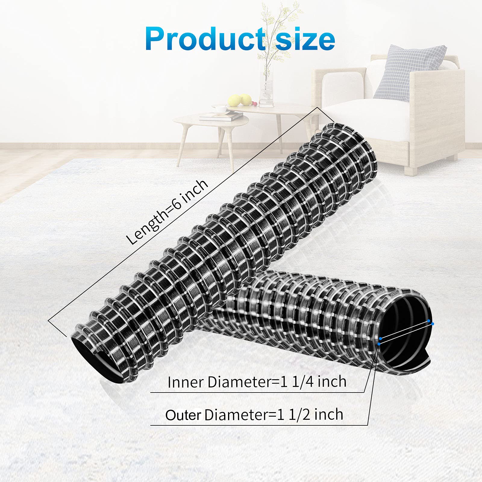 Manguera de repuesto compatible con modelos de aspiradora Shark Rocket HV300, HV302, HV320, HV321, manguera de boquilla inferior, 6 x 1.25 pulgadas de diámetro interior (paquete de 1 + 1)