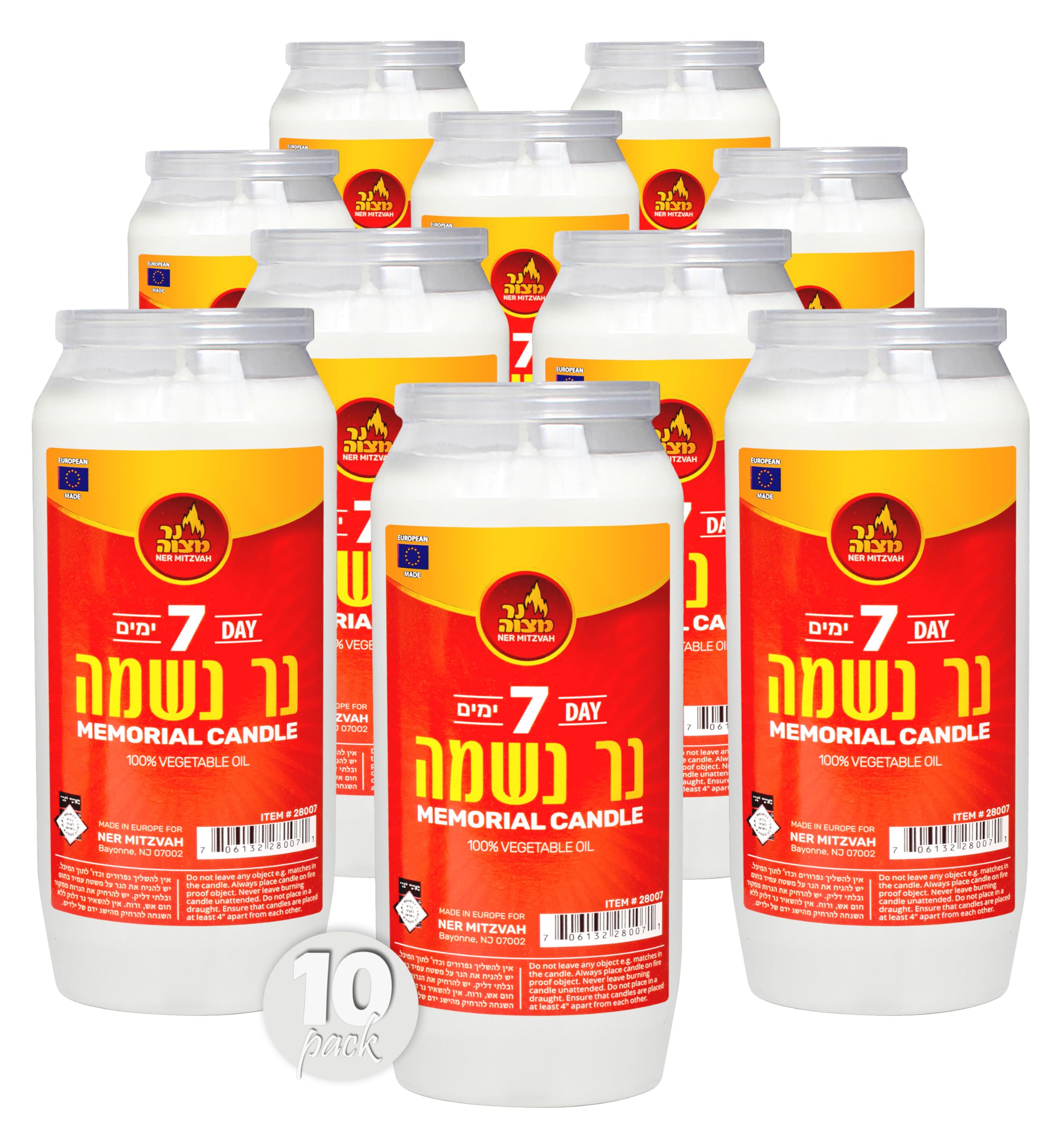 Ner Mitzvah Light Beige 7 Day Yartzeit Candle - 10 Pack Kosher Yahrtzeit Memorial And Yom Kippur Candle In Plastic Holder