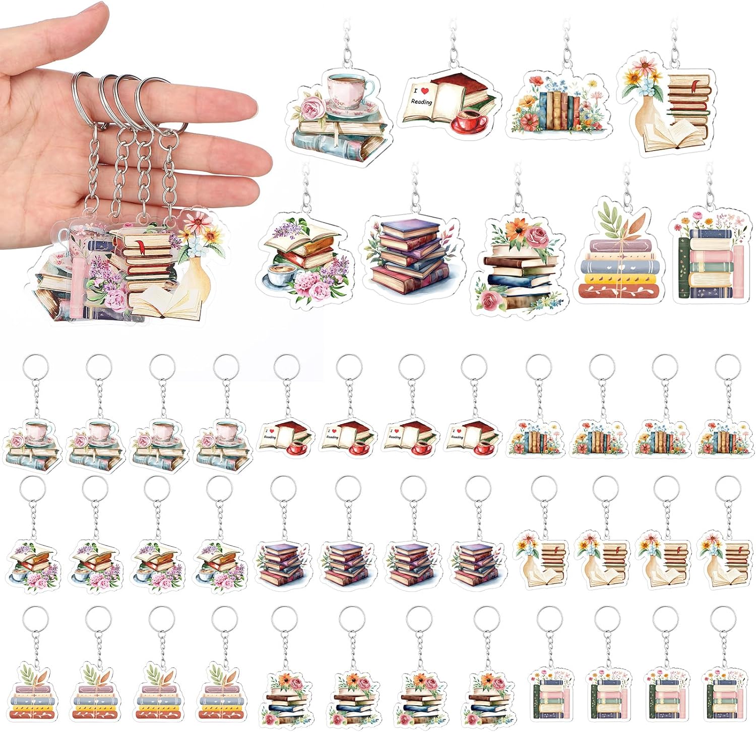 Namalu 36 Pcs Bookish Keychain Charms Acrylic Book Lover Keychain Gifts Bulk Book Club Gift for Women Teacher - Image 8