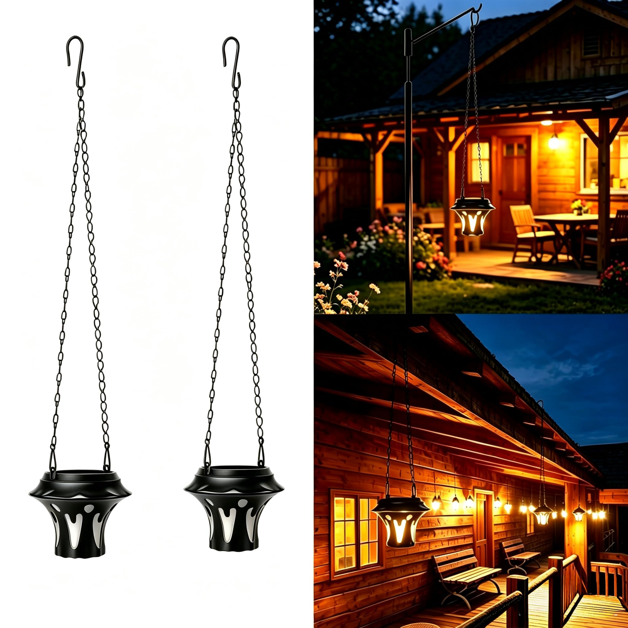 GWCPYYY Solar Flame Lanterns,Upgraded Flickering Flame Solar Lanterns Outdoor Waterproof,Hanging Solar Decorative Lantern for Yard Patio Path Garden (2)