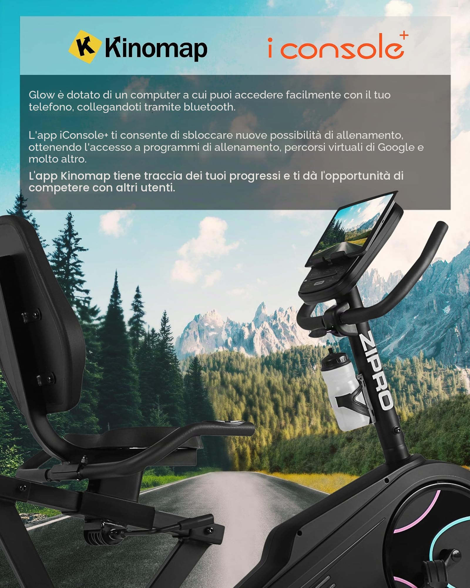 Zipro Cyclette Glow, Fitness Bike Ergometrico, Trainer Magnetico per Bicicletta, Ergometro fino a 150 kg, Bici da Interno, Cyclette per Allenamenti Domestici, Cyclette da Ciclismo con Cavo