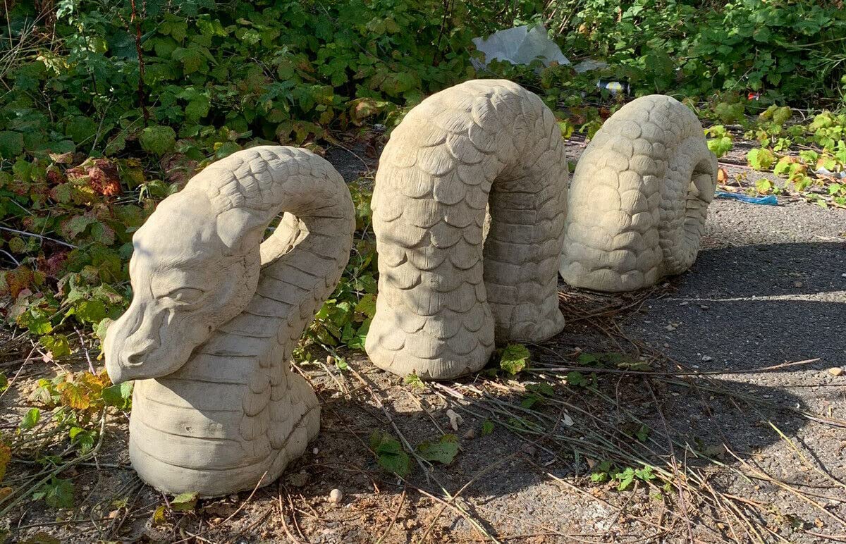 STONE GARDEN EXTRA LARGE DRAGON LOCH NESS MONSTER NESSY 3 PIECE GIFT ORNAMENT