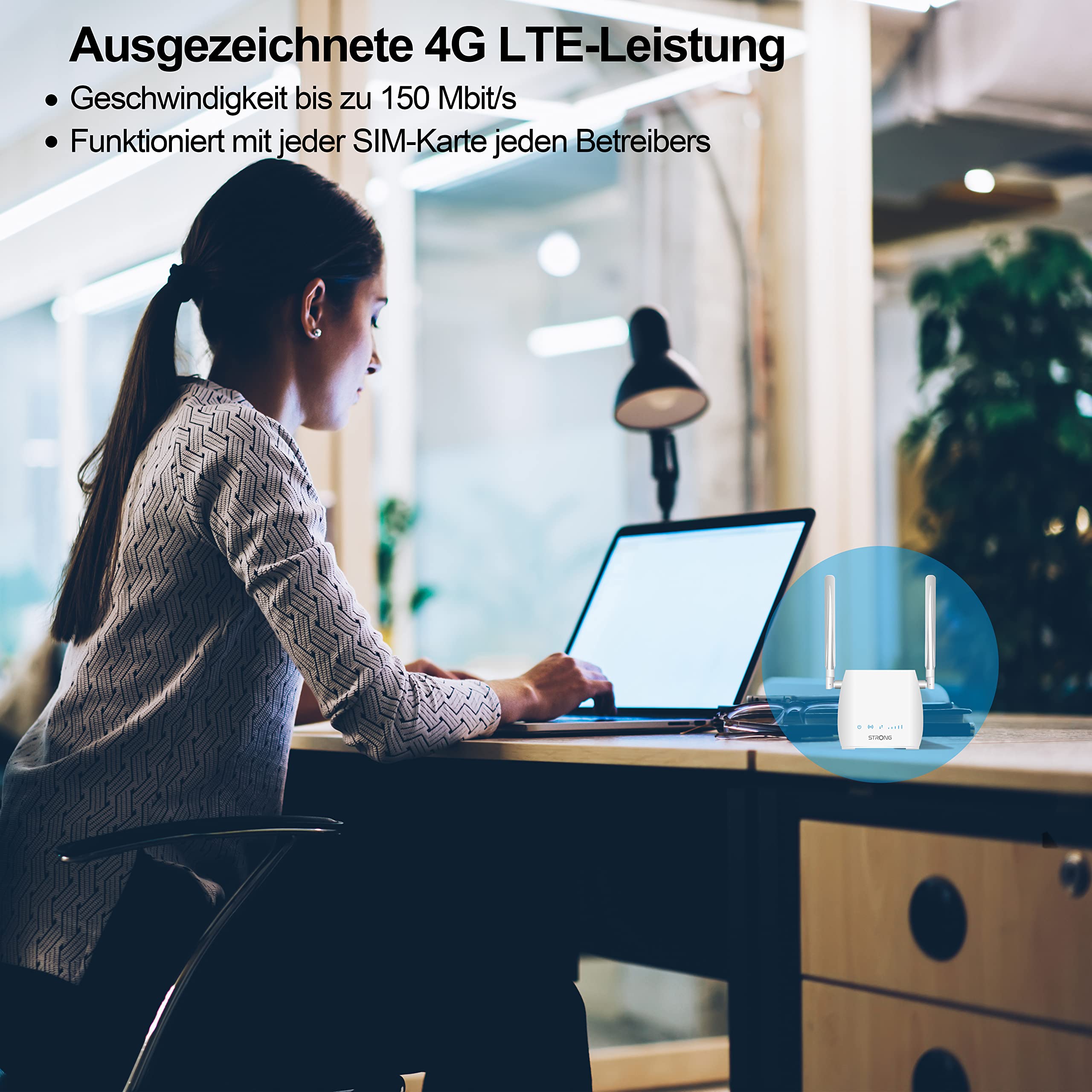 Strong - LTE Router 300M - Mobiler Hotspot - Bis zu 150 Mbps und 300 Mbps WLAN -AN-Anschluss - Für alle SIM-Karten geeignet - Abnehmbare Antennen - Einfache Installation - Dunkelweiß – Bild 8