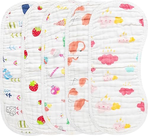 GROBRO7 5Pcs Burp Cloths Baby Bibs Muslin Burping Bid