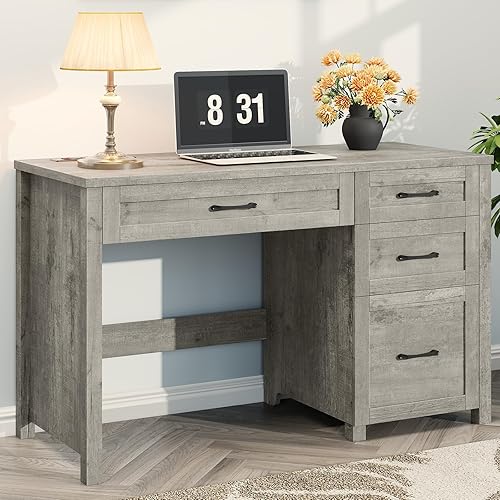 Miniatura 1 de Farmhouse - Escritorio ejecutivo de 47 pulgadas, escritorio para computadora con cajón de archivos y estación de carga, estación de trabajo para