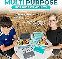 Vista 4 de Juego de lonchera Bento de acero inoxidable para adultos, niños, bolsa aislada y bolsa de hielo, compartimento de metal a prueba de fugas, Azul