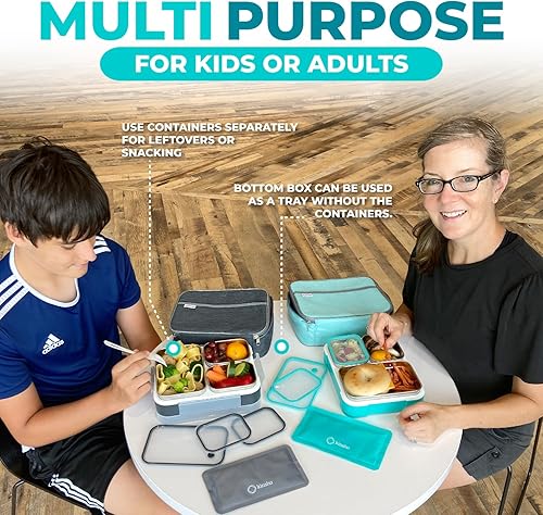 Miniatura 5 de Juego de lonchera Bento de acero inoxidable para adultos, niños, bolsa aislada y bolsa de hielo, compartimento de metal a prueba de fugas,