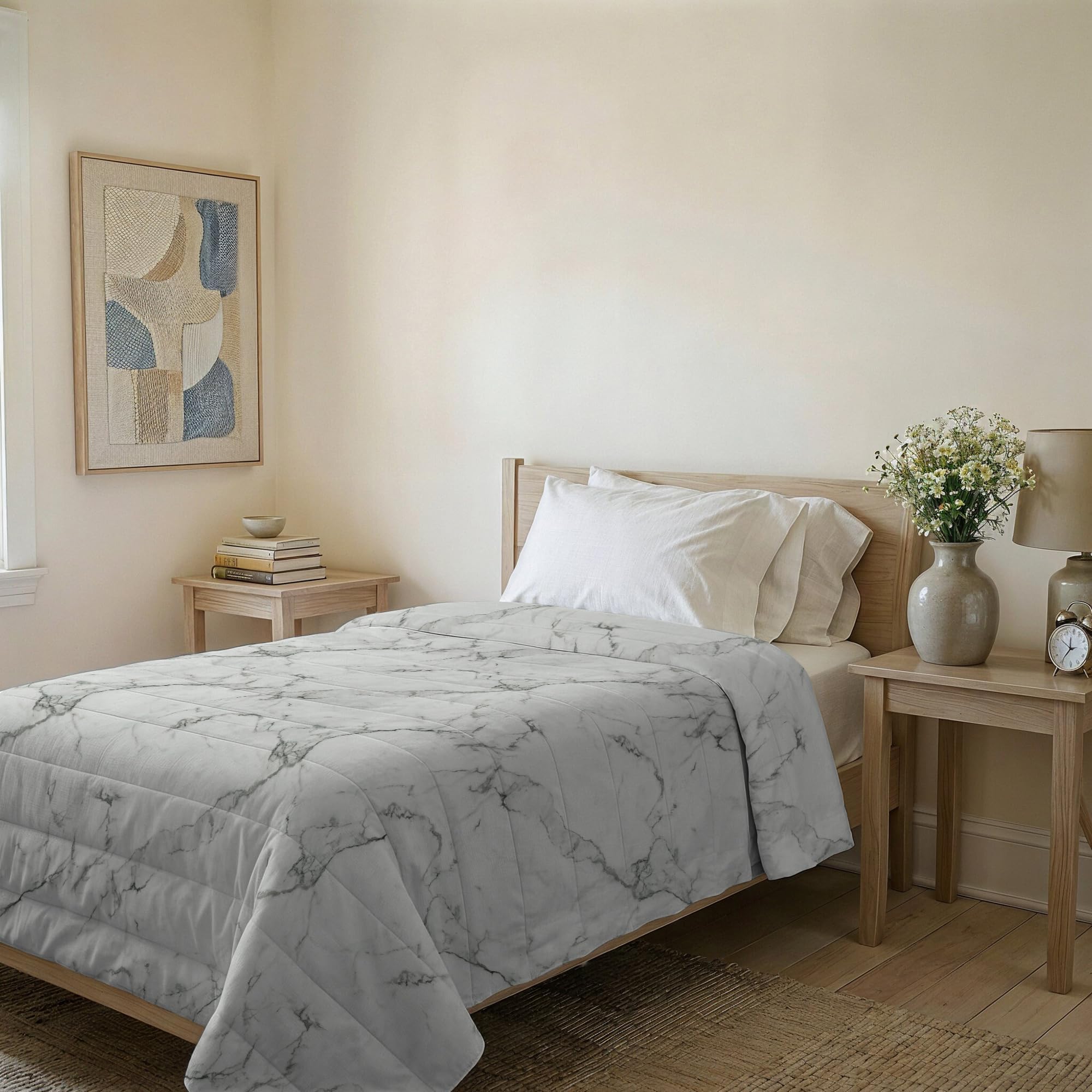 Italian Bed Linen Basic Printed Summer Quilt, Microfibre, Marble, Single 160 x 240 cm
