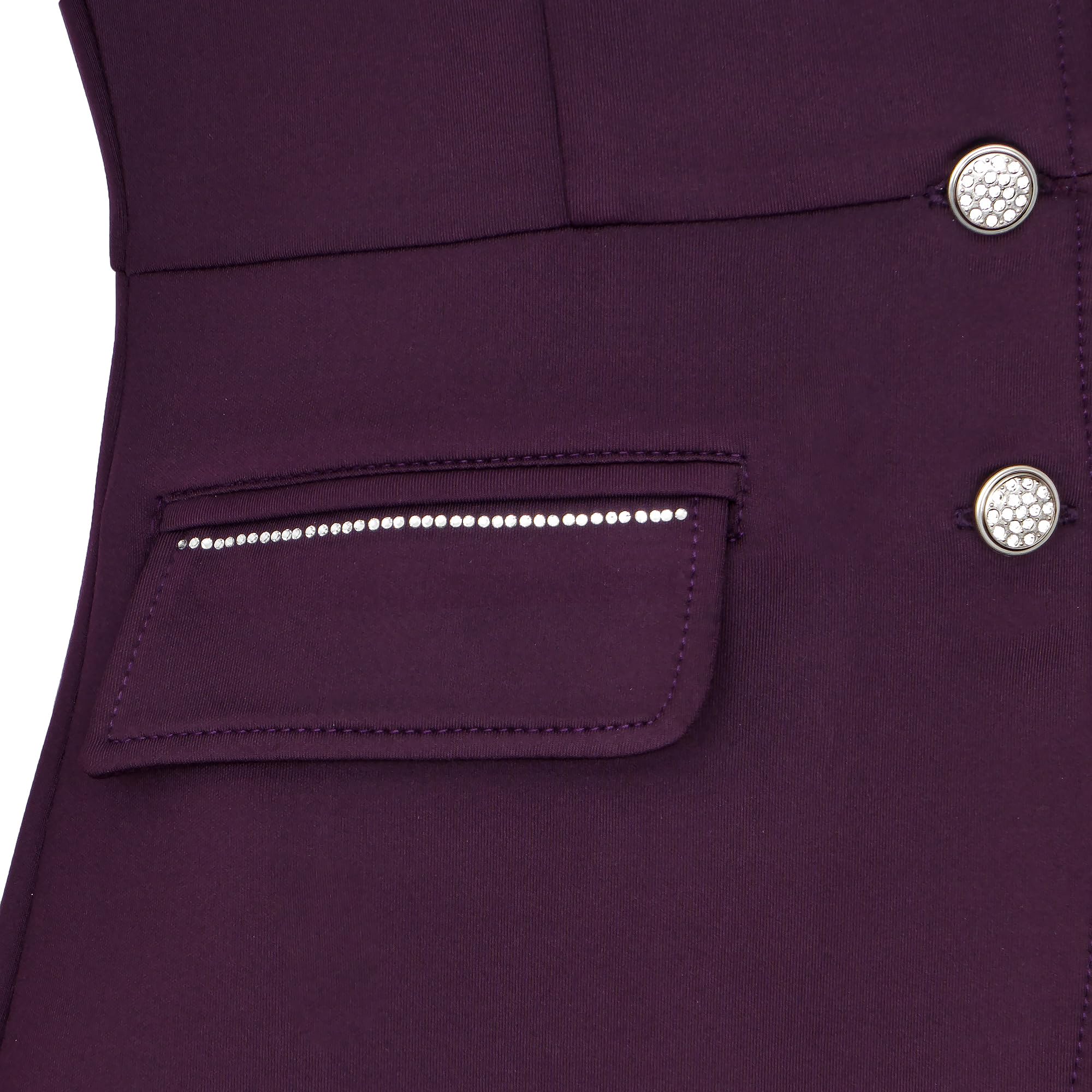Dressurfrack - Chaqueta elástica para mujer con botones brillantes de oro rosa, material elástico