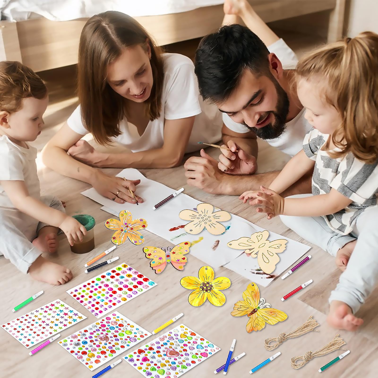 Embhlitfe Set di 36 decorazioni in legno per bambini, 12 stili vuoti