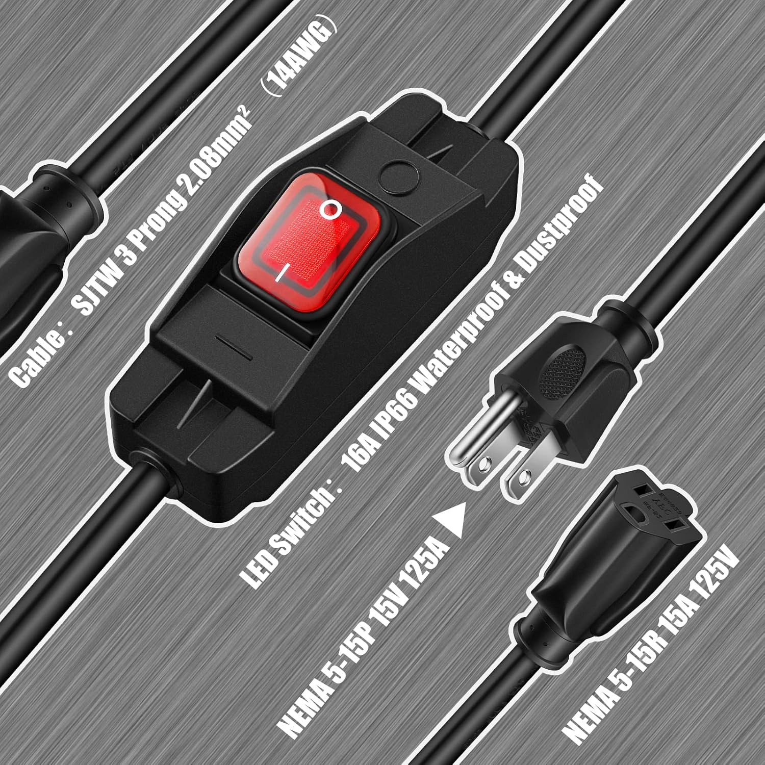 Weewooday 3 ft Extension Cord with Switch, 3 Prong Weather Proof Extension Cord with on Off Switch, Heavy Duty 15a 125v 1875w Grounded Outlets Plugs for Indoor/Outdoor Electrical Appliances