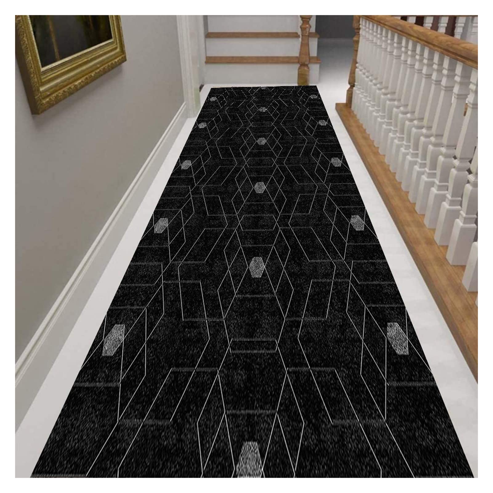 Tapis de cuisine long 40x340cm noir antidérapant pour couloir et devant évier