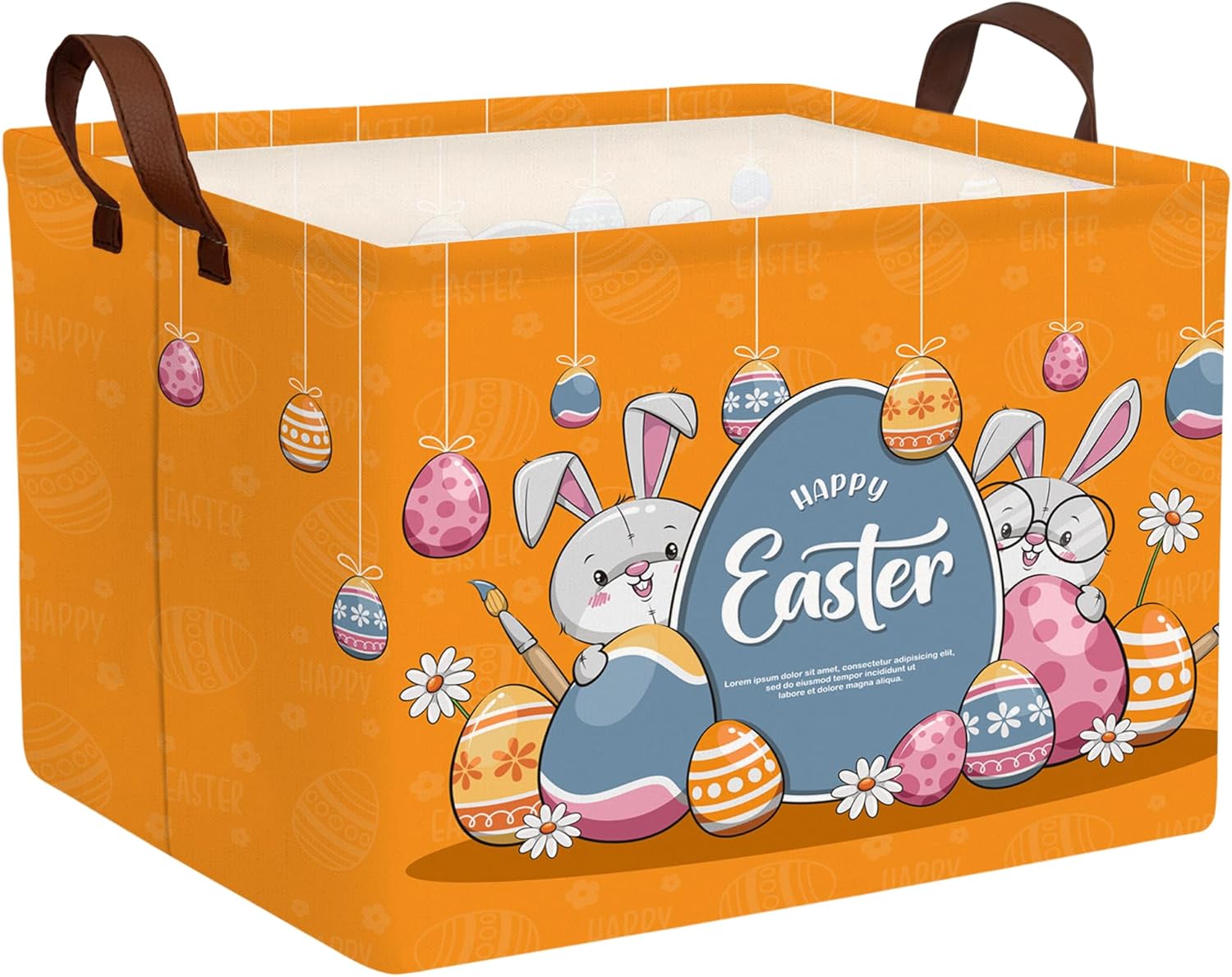Large Easter Basket Folded Teen Eggs Box Canvas Empty Shelf Storage Bin Bunny Room Decor (Yellow)