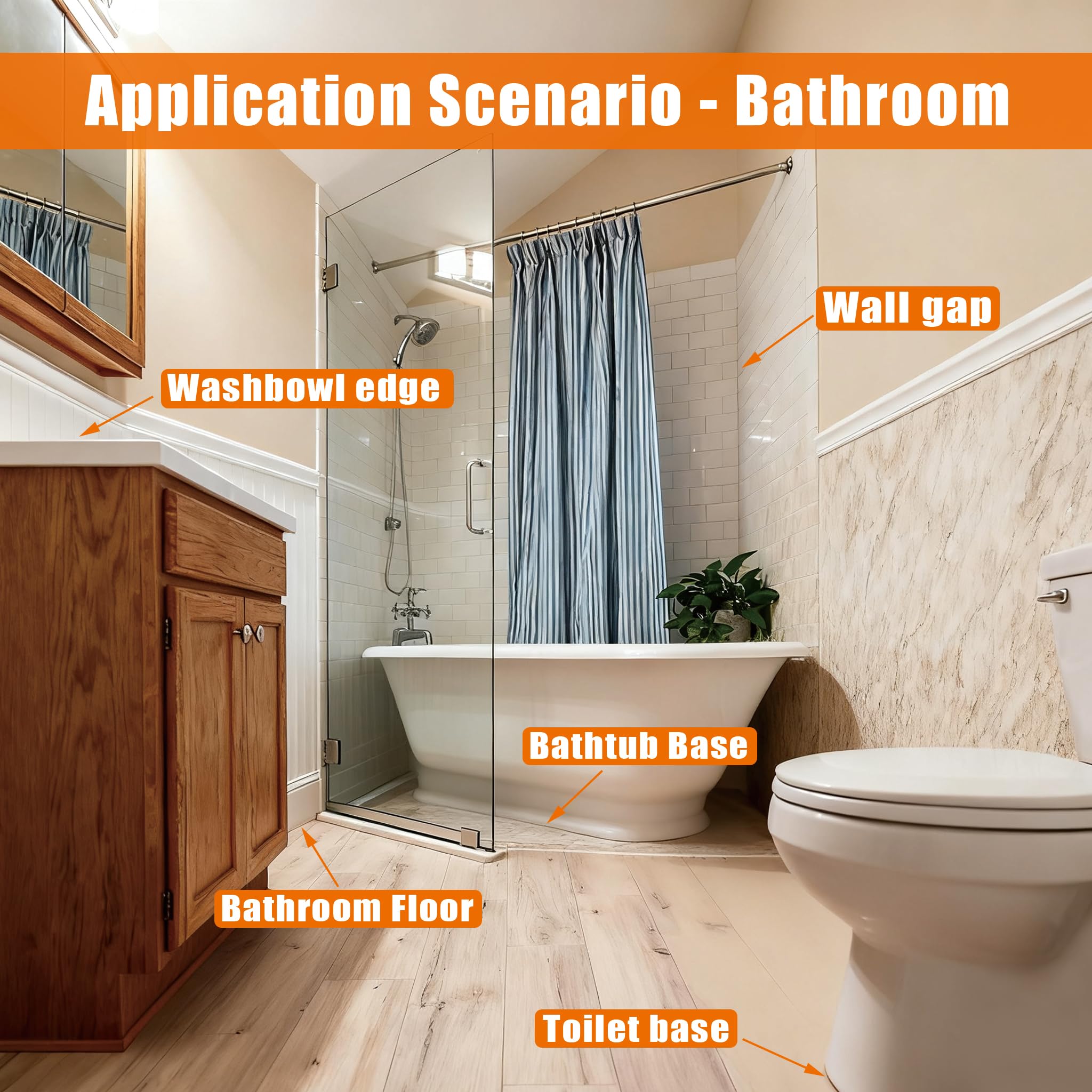 Dichtungsband, wasserdicht, für Badezimmer, selbstklebendes Dichtungsband für Küche, Spüle, WC, Badewanne, Dusche, Badewanne, Boden, Wand, Kantenschutzstreifen (3,8 x 3,2 m, 3 Stück)