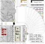 Bible budgétaire avec enveloppes en espèces - 28Pcs Organisateur d'argent pour la budgétisation - Marbre 6-Ring Binder d'économie d'argent (noir)