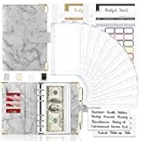 Onlyesh Budget Binder with Cash Envelopes, 28Pcs Marble 6Ring Saving Binder (Grey)