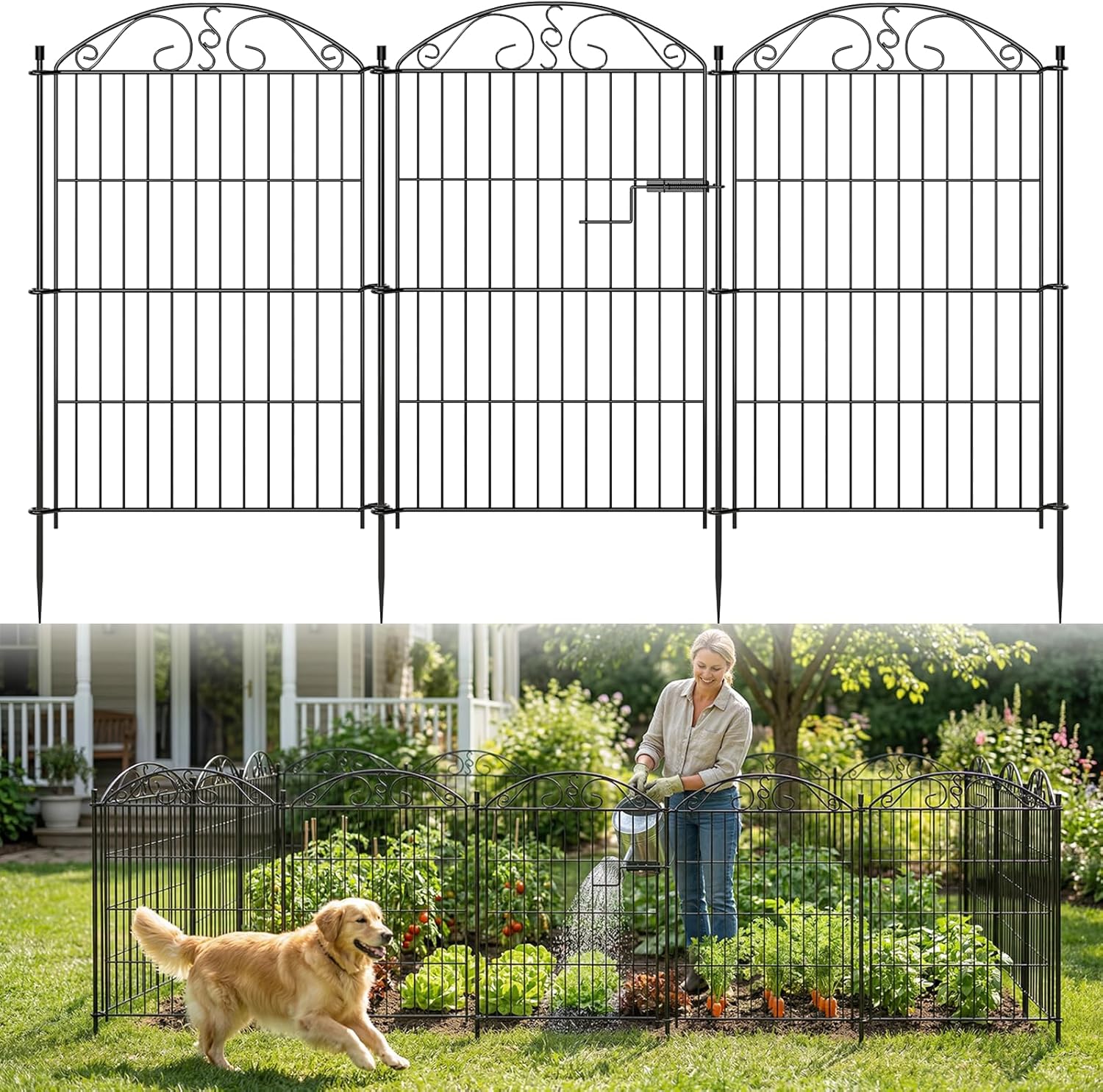 35 inches Dog Fence Outdoor for Yard, 10 Panels Garden Fencing Animal Barrier, Rustproof No Dig Decorative Tall Garden Fence, Extra High Metal Fence Panels Temporary Yard Fencing for Outdoor