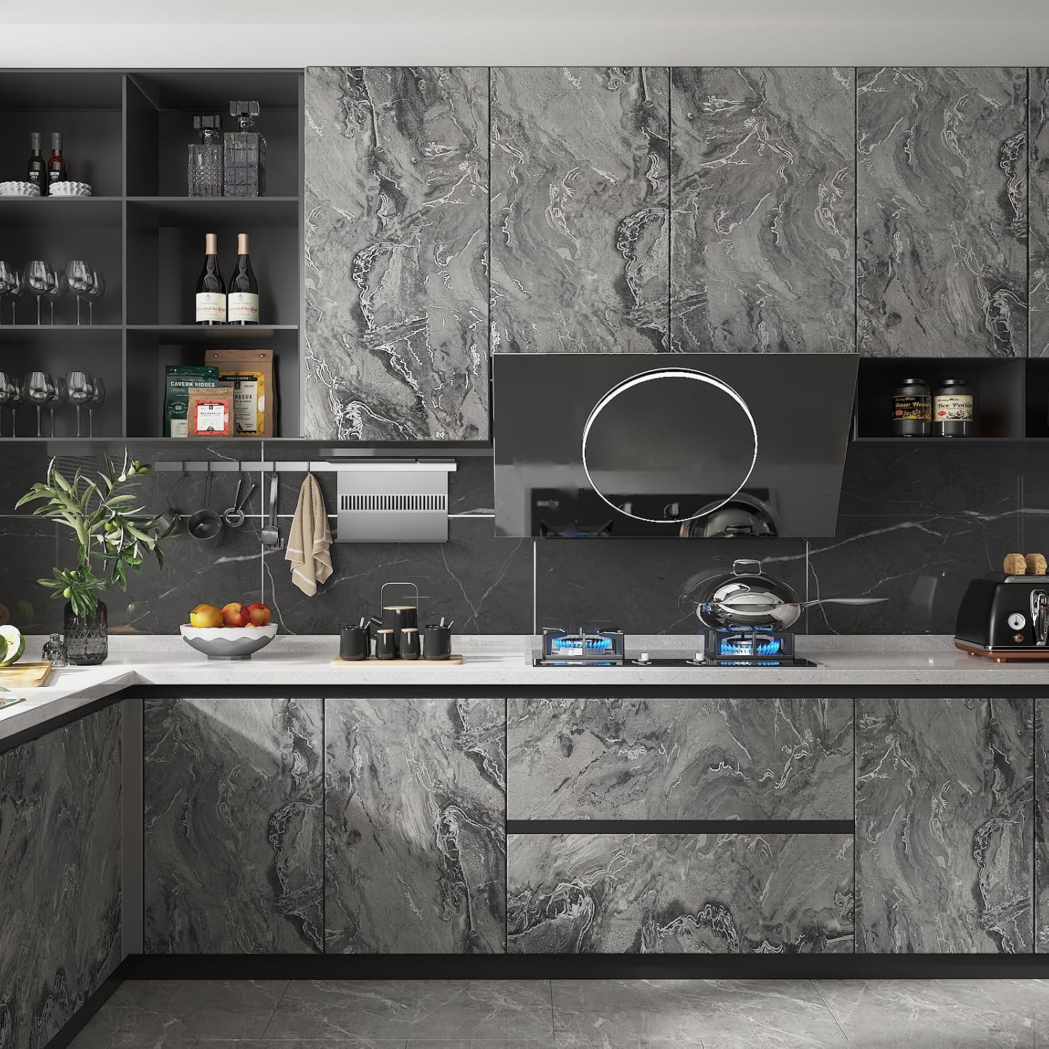 CHIHUT 17.7''x236'' Dark Grey Marble Contact Paper for Countertops Decorative Marble Wallpaper Kitchen Counter Top Peel and Stick Waterproof Removable Vinyl Countertop Wrap for Walls Cabinets Desktop