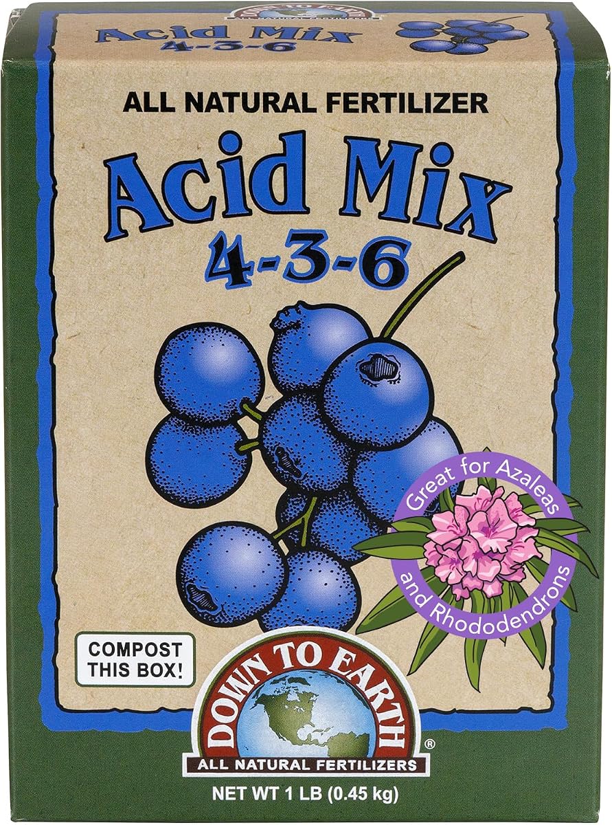 Down To Earth All Natural Fertilizers Organic Acid Mix - 4-3-6, 1 lb | Plant Food for Blueberries, Raspberries, Azaleas, Camellias, Rhododendrons, Hydrangeas, Evergreens and Acid-Loving Plants