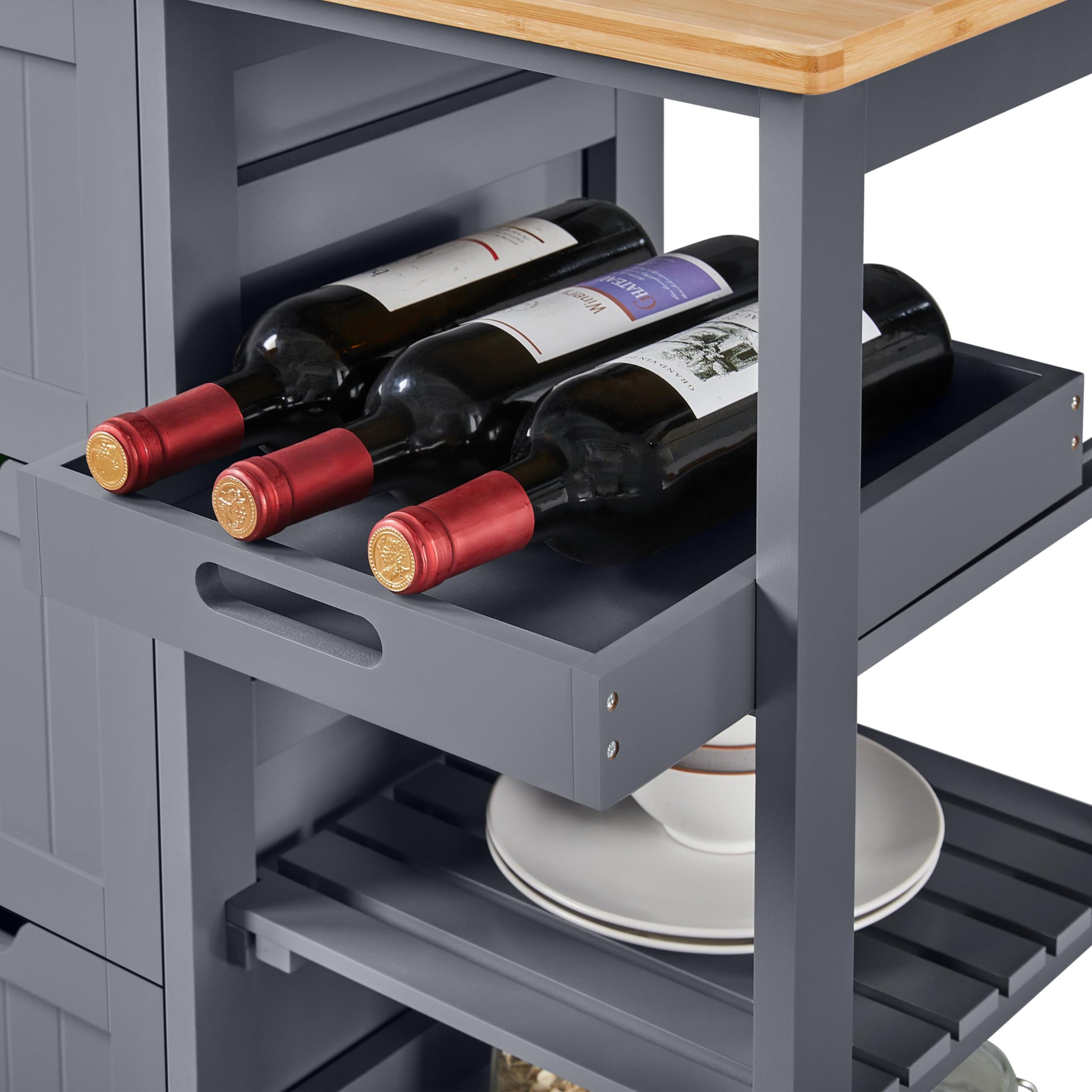Yaheetech Carrito de Cocina 4 Ruedas Carro de Almacenamiento con 3 Cajones y 3 Estantes Carrito de Servicio de Madera 67 x 37 x 84,5 cm Gris Oscuro