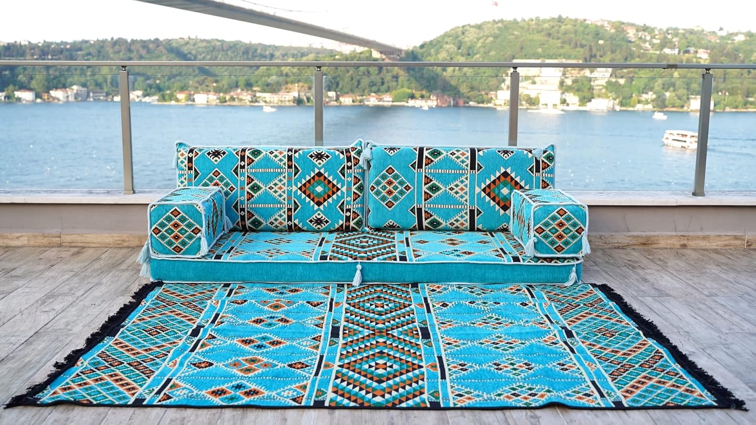 arabicsofa Oriental Floor Seating for Guest Room – Turquoise Low Seating Majlis Sofa