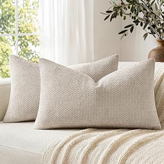 EMEMA pillowcases 30 x 50 cushions beige chenille sofa cushions throw | Deco Pillow Case Cushion Cover with Sofa Cushions Decorative Pillows for Bed, Sofa, Living Room Set of 2