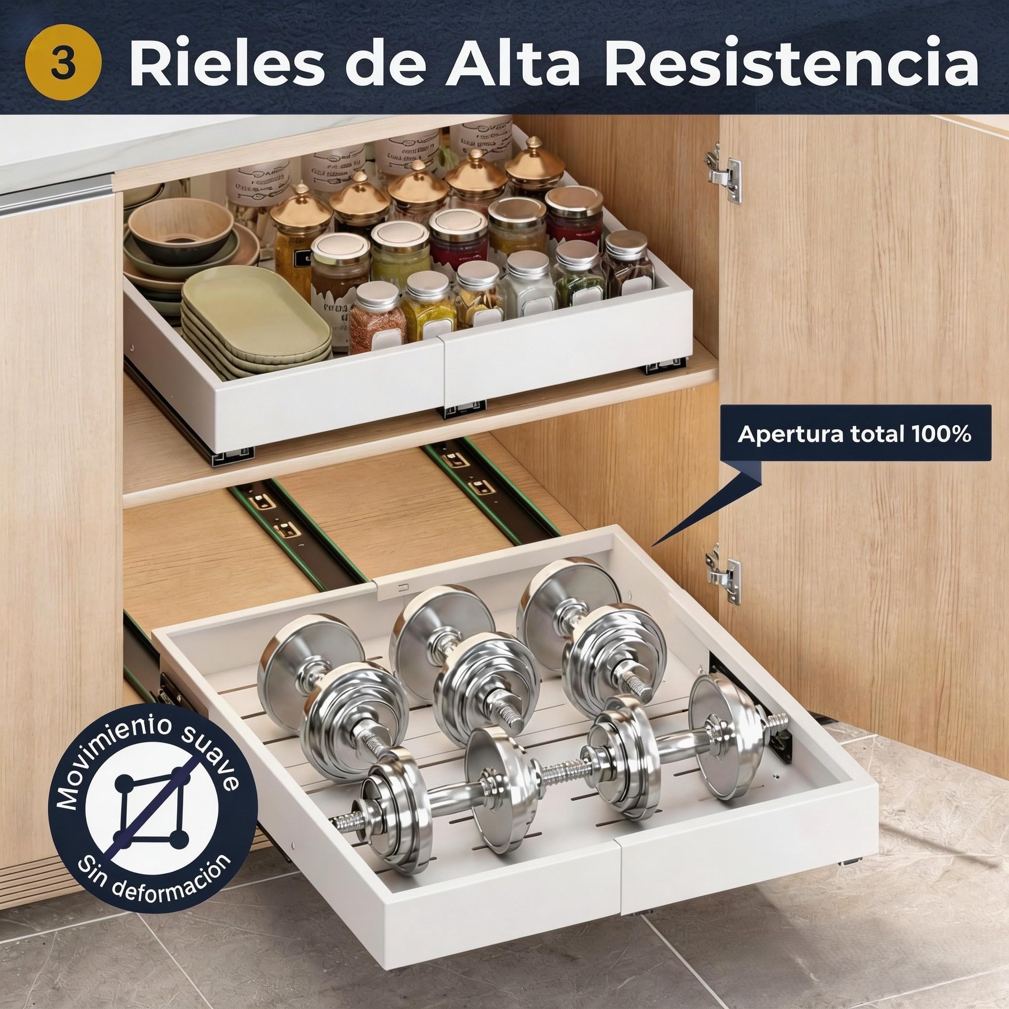 Ausziehbare Küchenschubladen, verstellbarer Organizer (30-49,5 x 42-56 cm) ohne Bohren, mit leistungsstarken Klebstoffen und Gleitschienen, optimiert Platz und einfachen Zugang, ideal für Schränke und