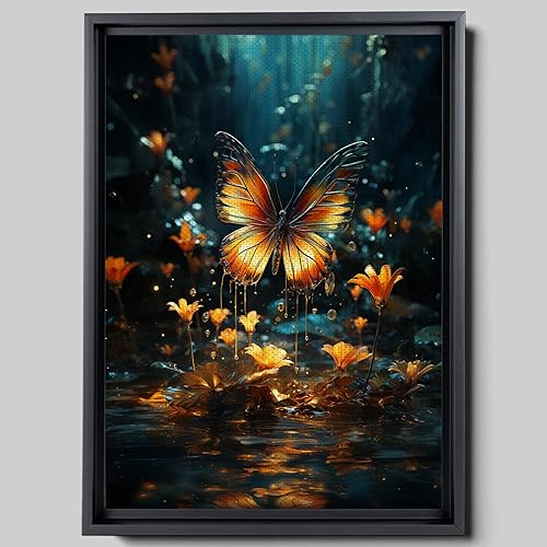 Butterfly Wall Art,Butterfly World,Color butterfly poster, color luminous forest natural landscape print, Nature Floral Artwork for Girls Bedroom