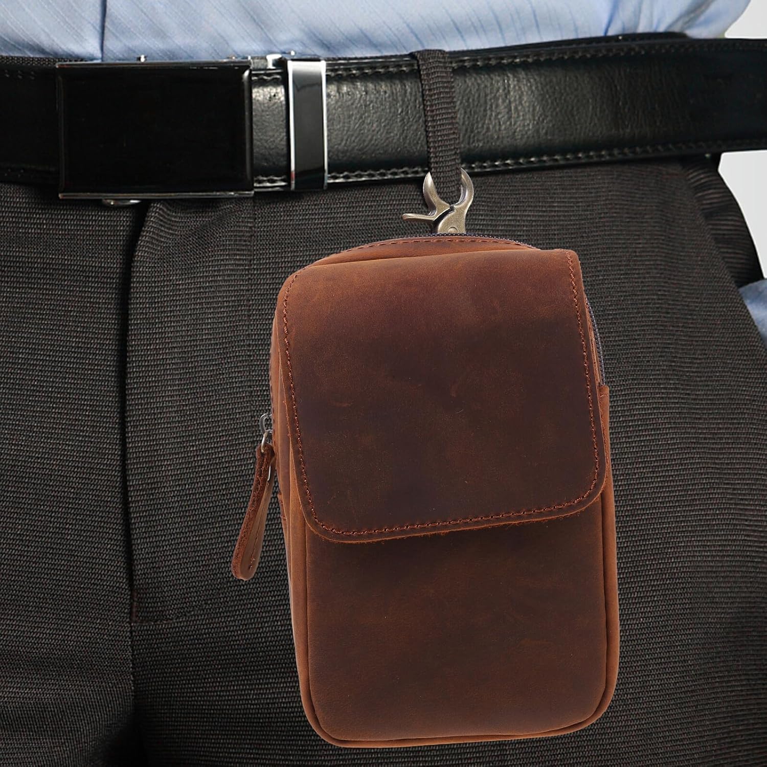 Multifunctional Outdoor Leather Waist Bag for Men, Cell Phone Pouch with Belt, Compact Mobile Phone Storage Bag for Hiking, Work, and Travel